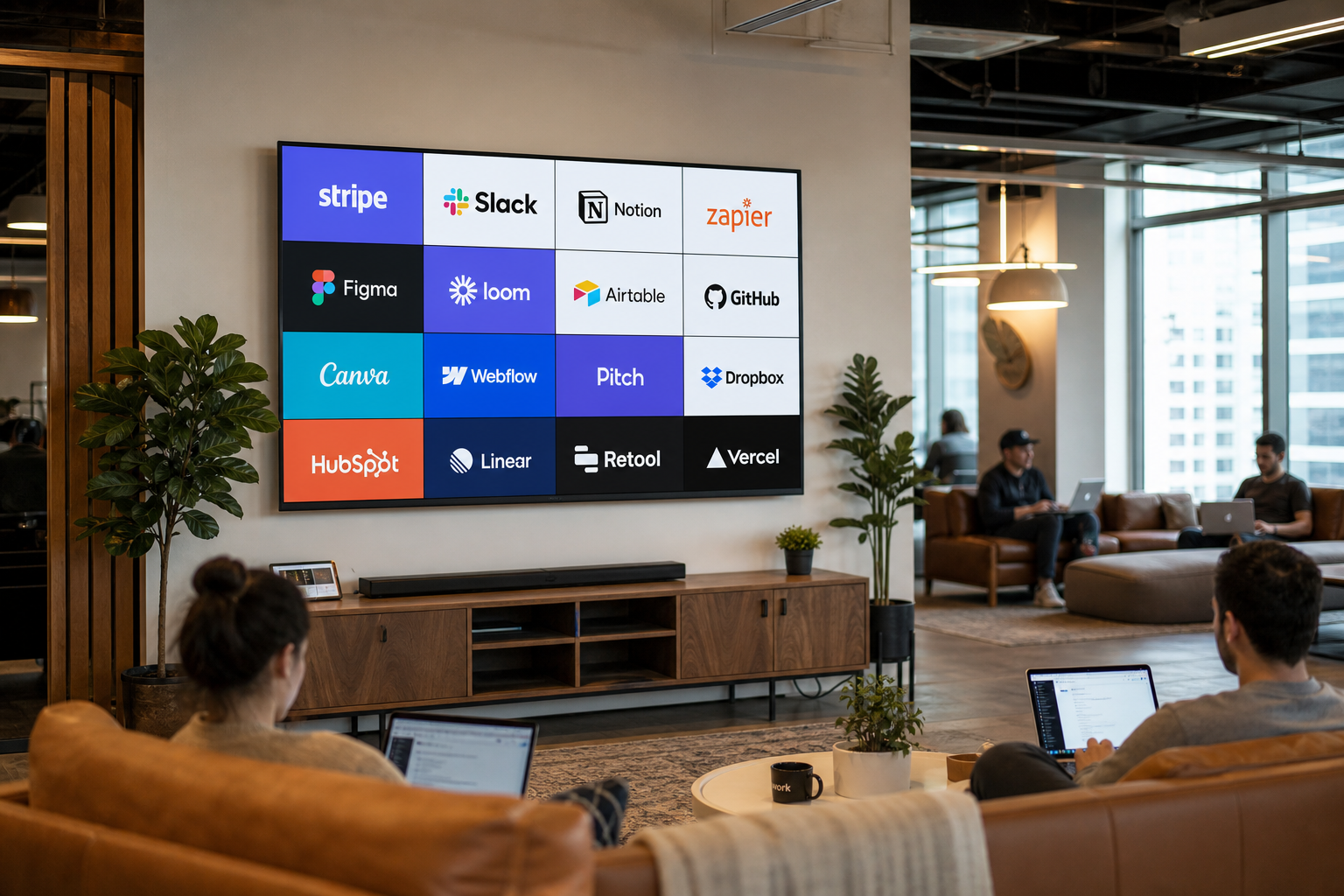 The lounge TV at Field Coworking
